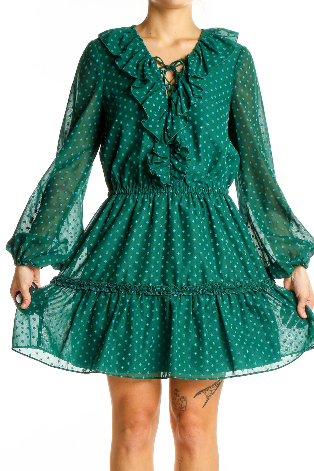 THE FIFTH LABEL Green Polka Dot Ruffle Mini Dress | Chic & Versatile SilkRoll THE FIFTH LABEL Green Polka Dot Ruffle Mini Dress | Chic & Versatile SilkRoll