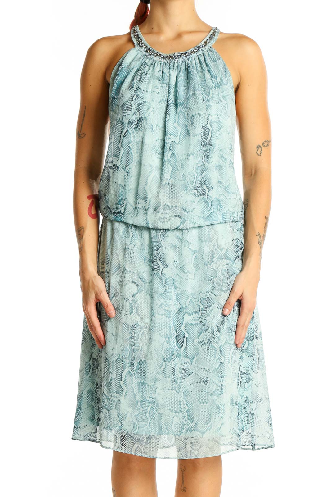 Mint Green Snake Print Halter Dress | White House Black Market SilkRoll Mint Green Snake Print Halter Dress | White House Black Market SilkRoll