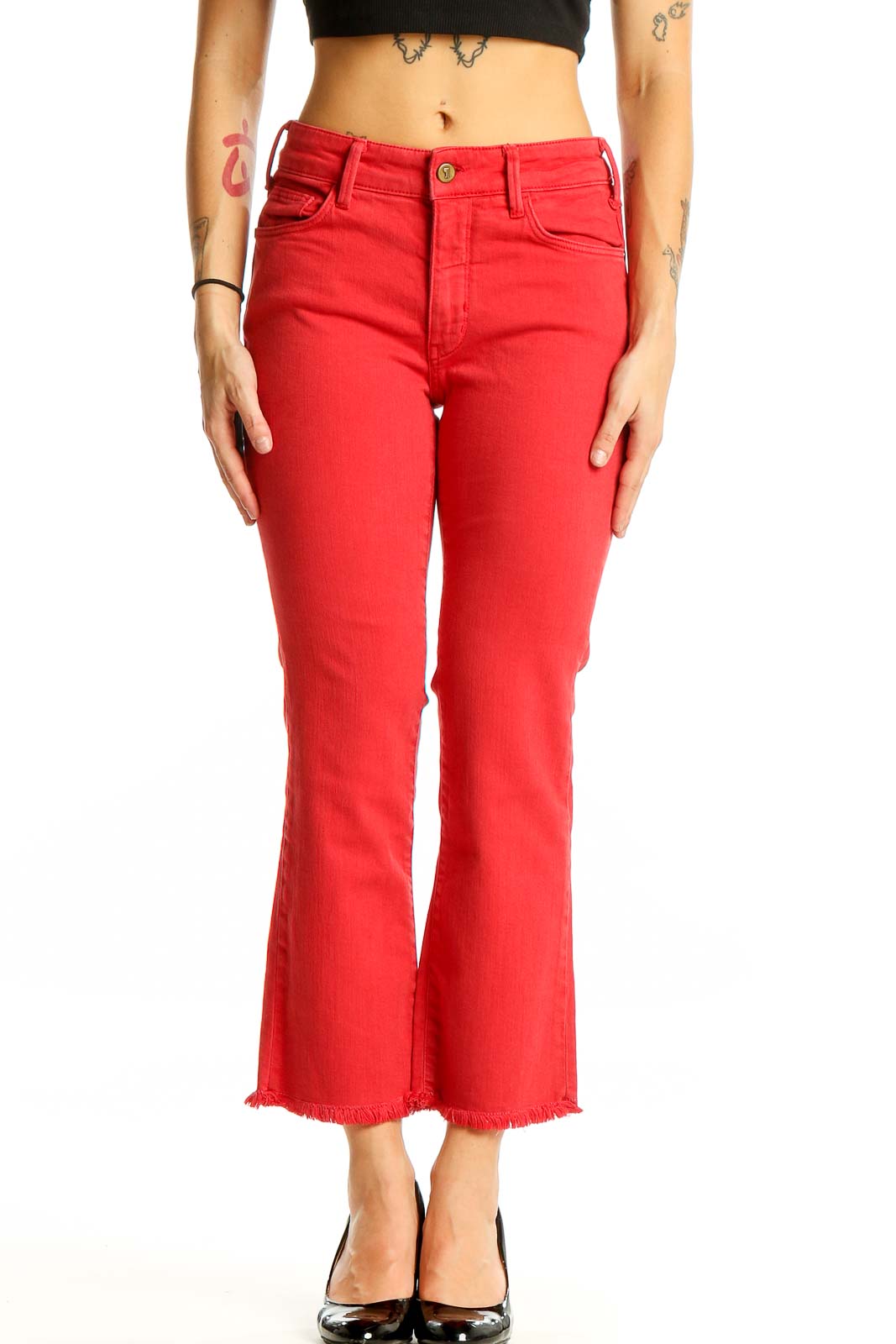 Red Cropped Flare Jeans Pilcro and the Letterpress – SilkRoll