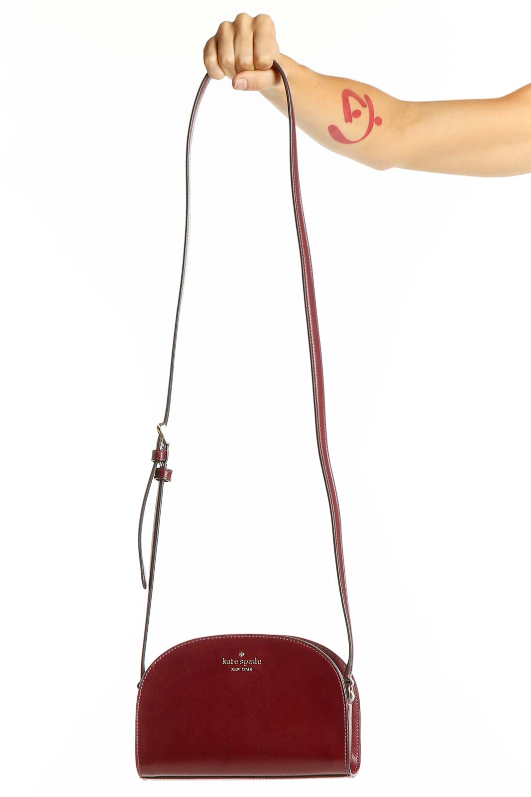 Burgundy Leather Half Moon Crossbody Bag