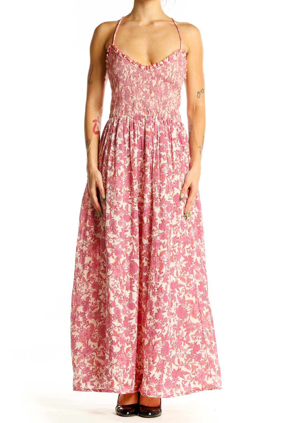 Free People Pink Floral Smocked Maxi Dress
