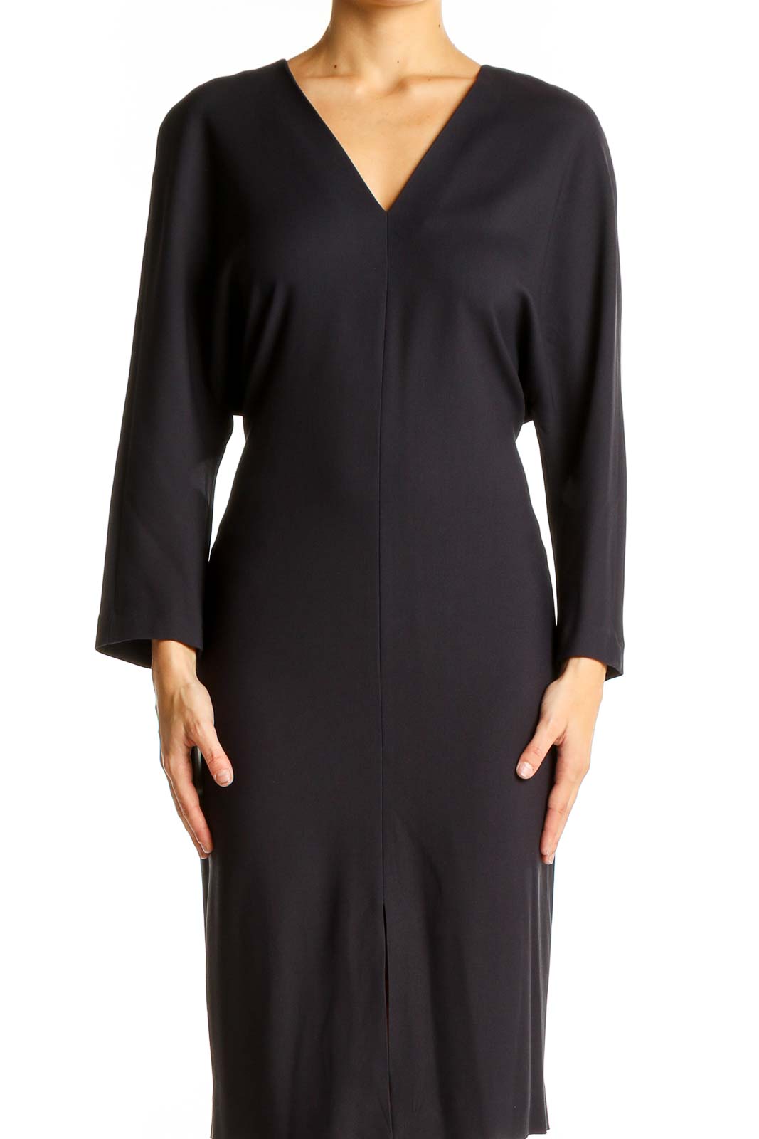Massimo Dutti Black V-Neck Midi Dress with Tie Back SilkRoll Massimo Dutti Black V-Neck Midi Dress with Tie Back SilkRoll