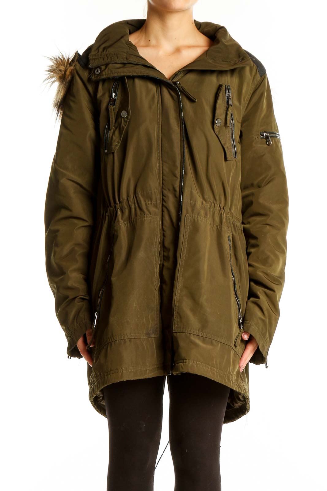 Olive Green Faux Fur Hooded Parka Jacket