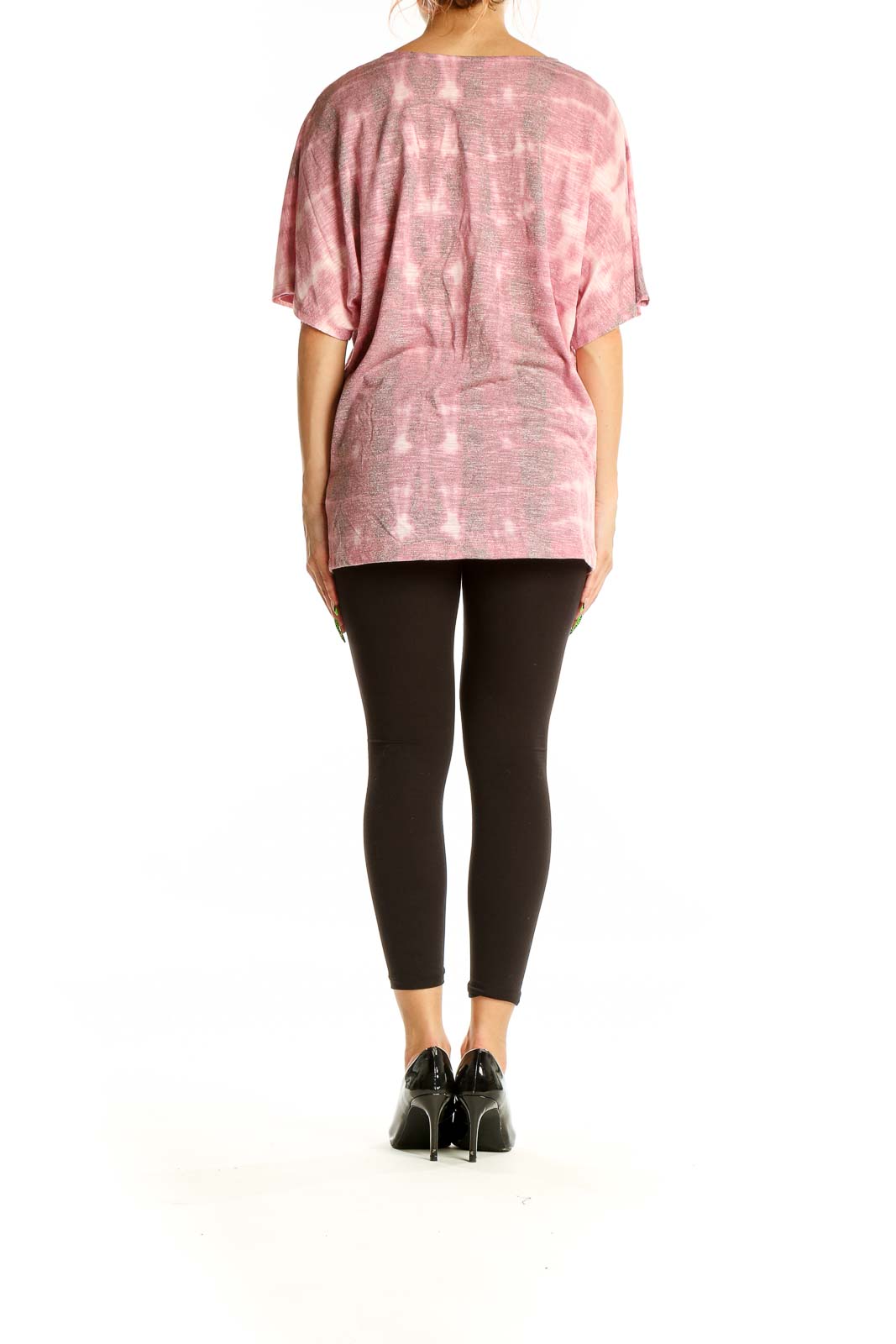 Back view of pink tie-dye oversized top showing dolman sleeves