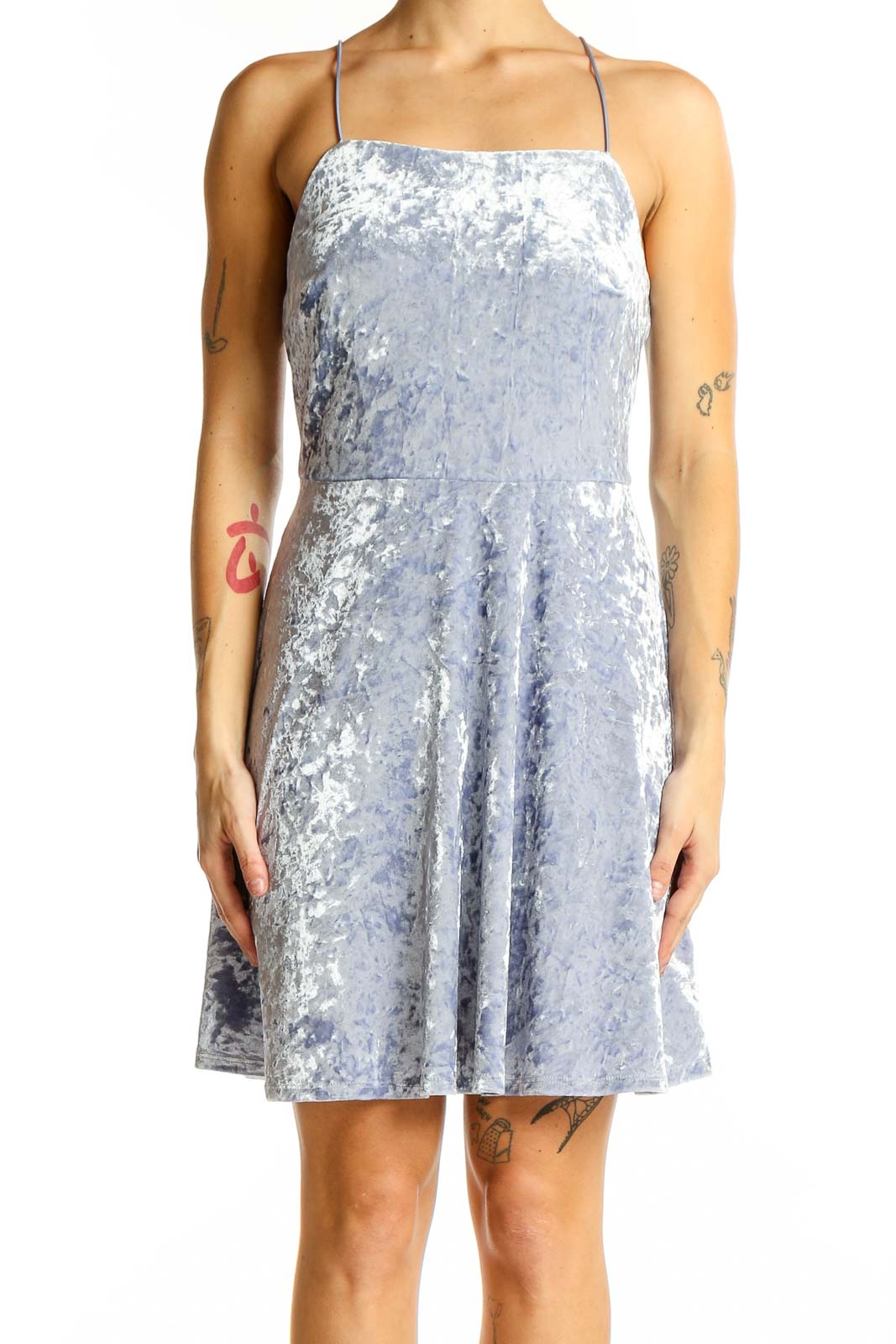 Light Blue Velvet Halter Mini Dress | SilkRoll Light Blue Velvet Halter Mini Dress | SilkRoll
