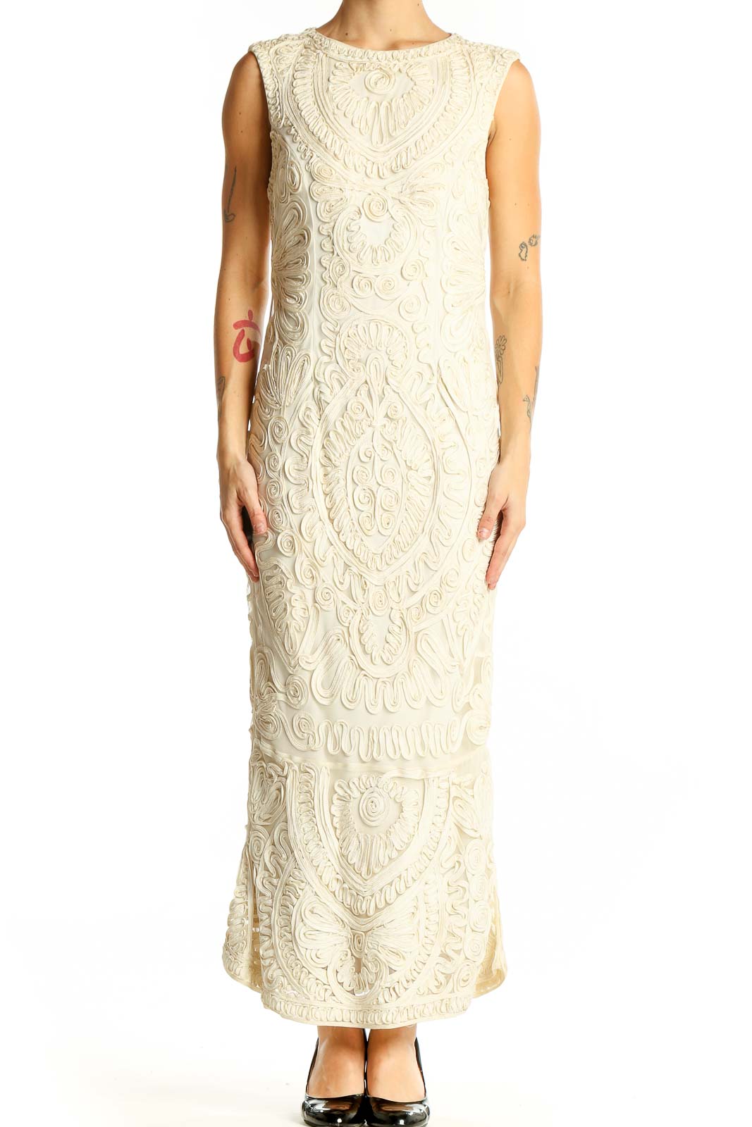 JS Collections Ivory Embroidered Lace Maxi Dress - Elegant Formal Gown SilkRoll JS Collections Ivory Embroidered Lace Maxi Dress - Elegant Formal Gown SilkRoll