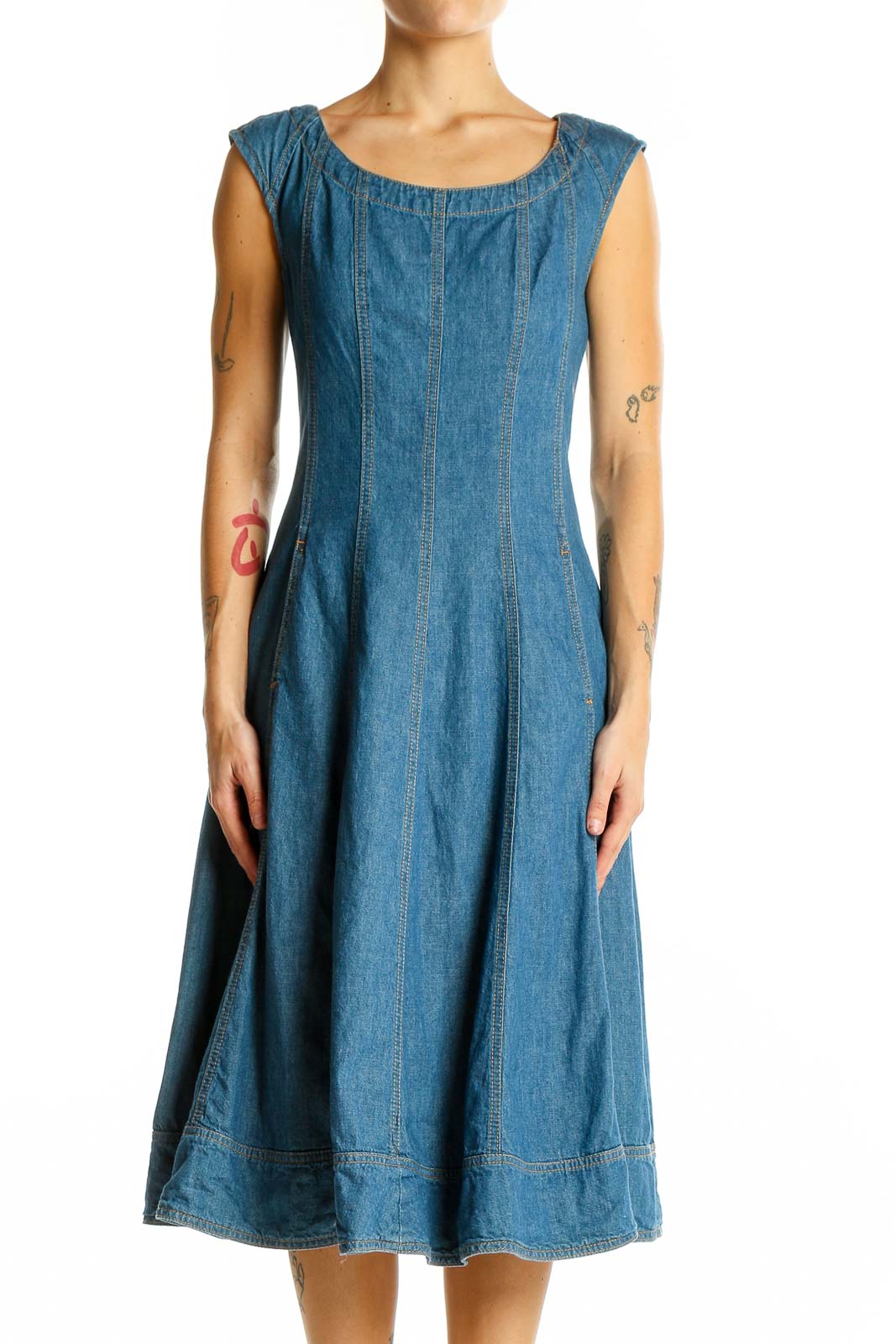 Pilcro and the Letterpress Blue Denim Fit-and-Flare Midi Dress – SilkRoll