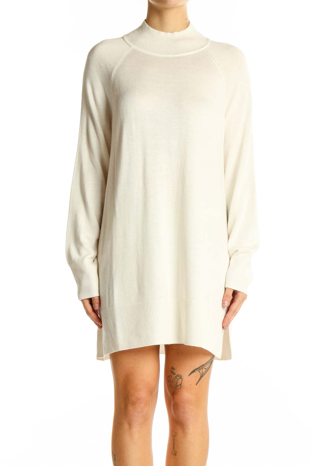 Cream Oversized Mock Neck Sweater Dress