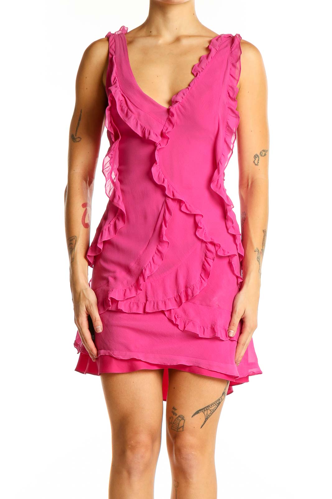 Hot Pink Ruffled Mini Dress by BCBG MaxAzria SilkRoll Hot Pink Ruffled Mini Dress by BCBG MaxAzria SilkRoll