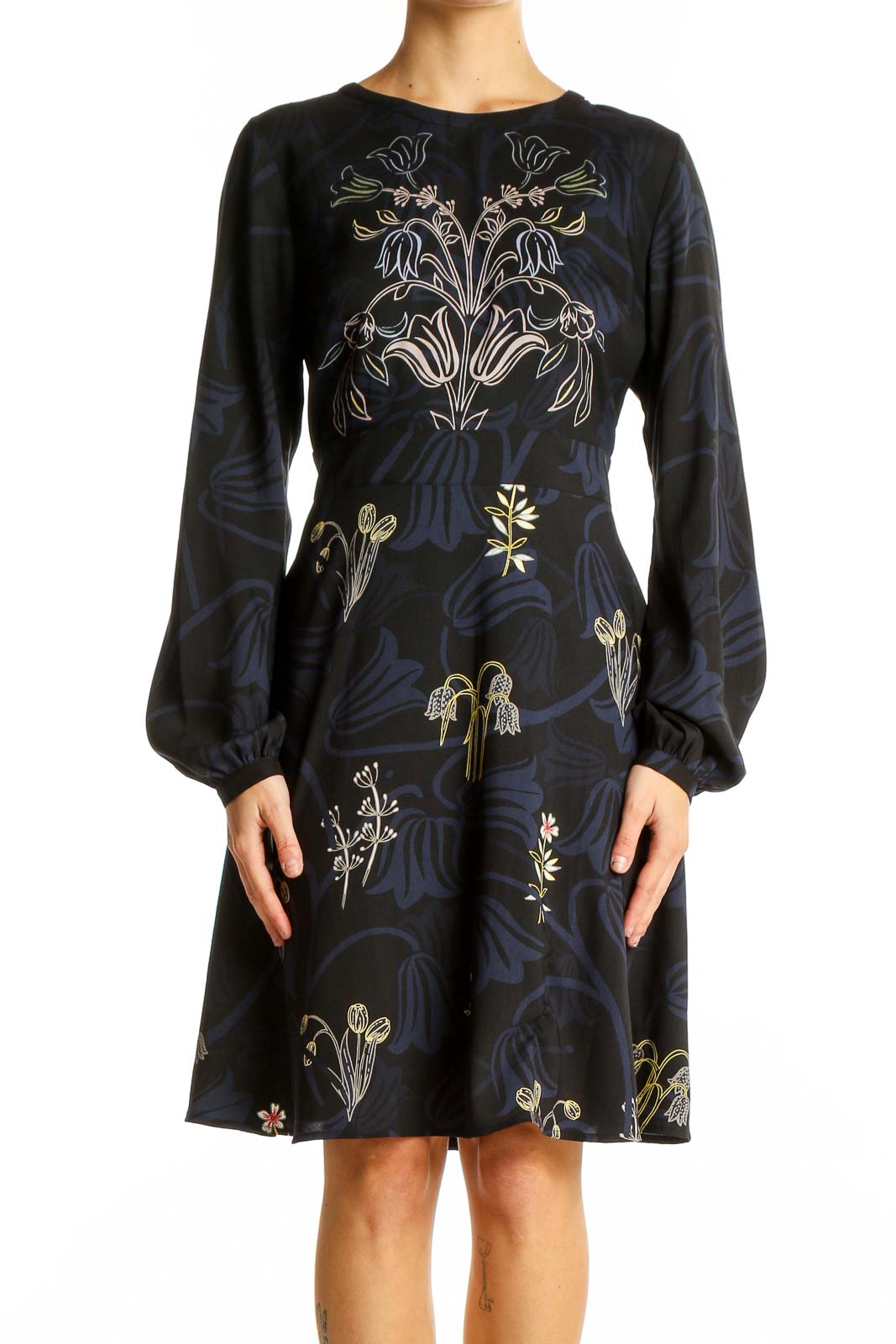 Ann Taylor LOFT Navy Floral Embroidered Long Sleeve Dress SilkRoll Ann Taylor LOFT Navy Floral Embroidered Long Sleeve Dress SilkRoll