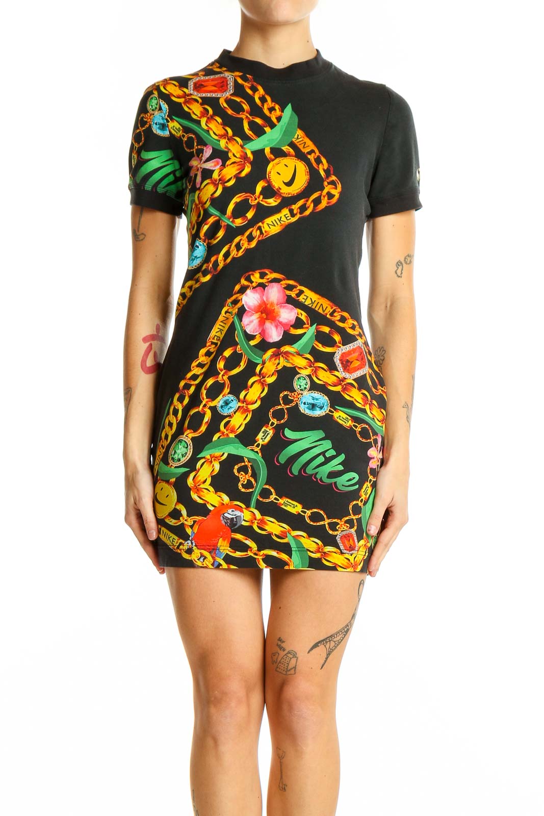 Nike Black Floral Chain Print Mini Dress