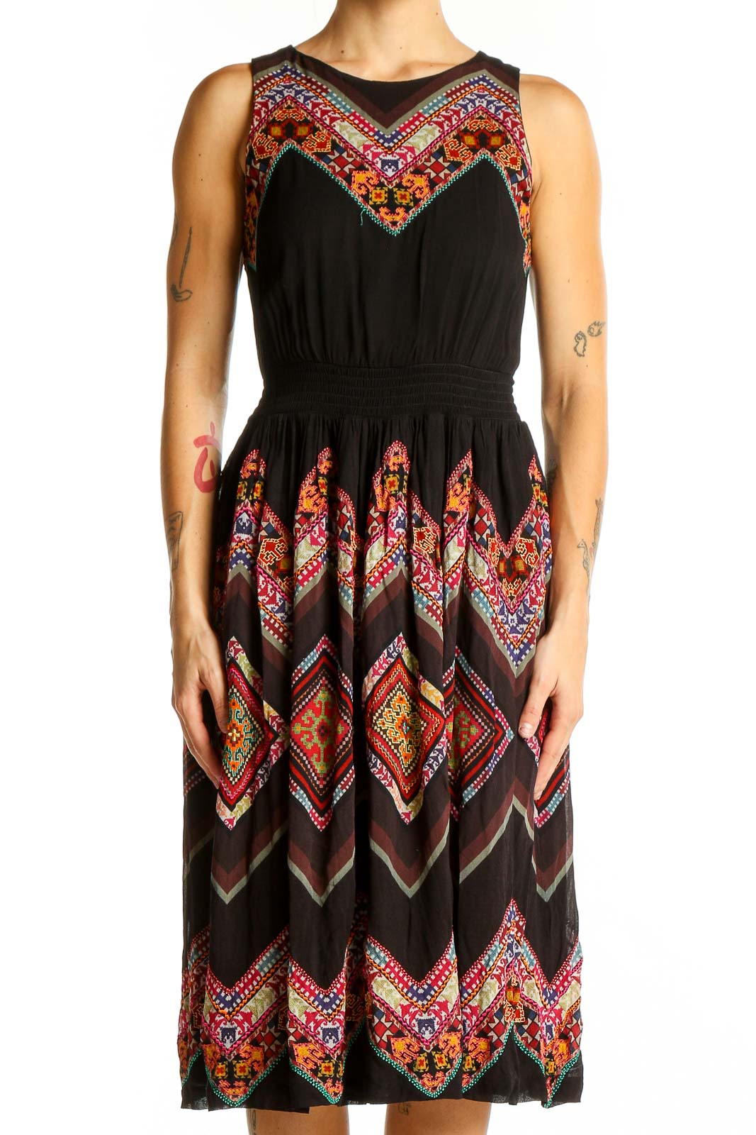Tanvi Kedia Black Floral Embroidered Midi Dress