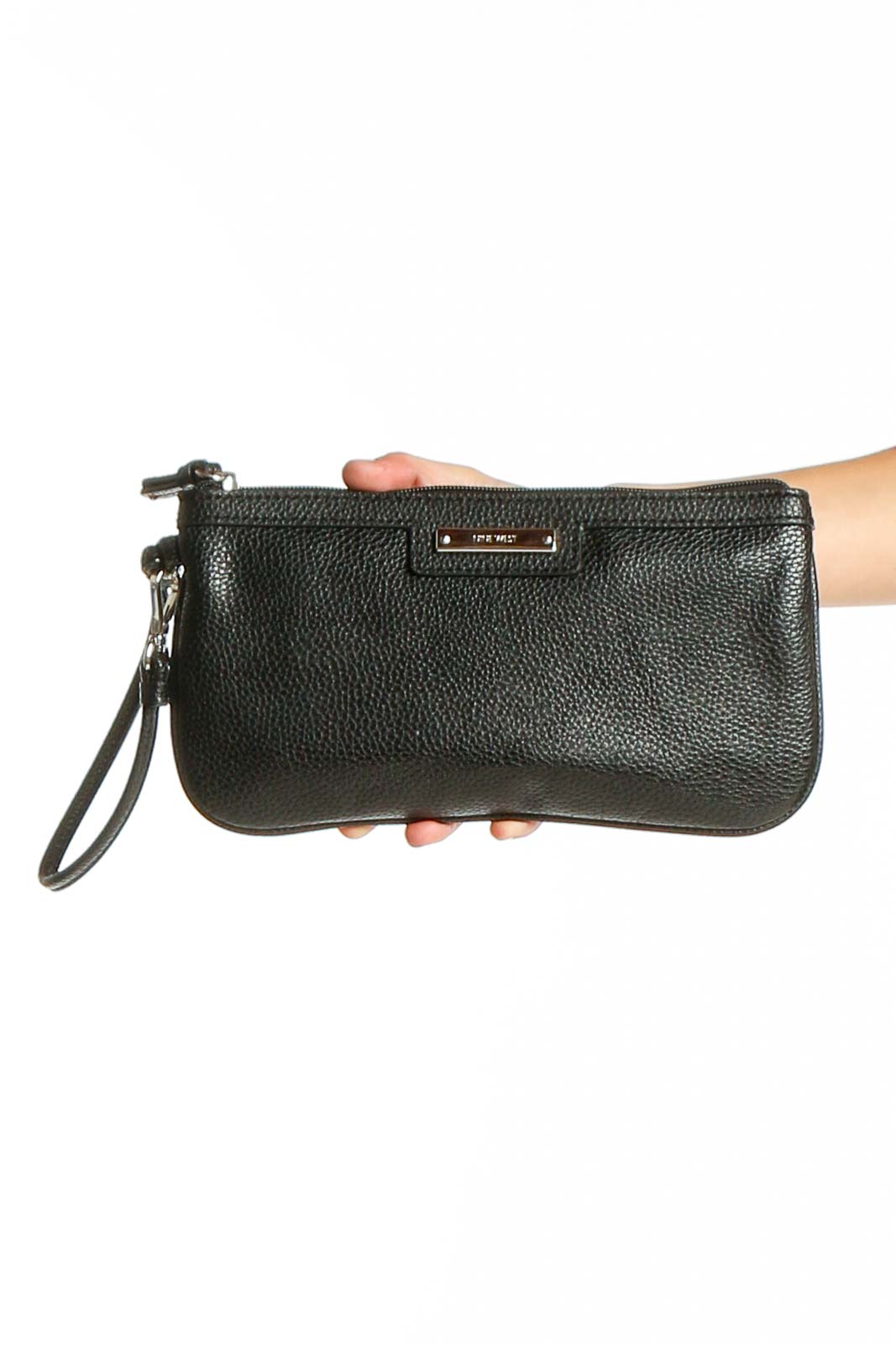 Black Leather Wristlet Clutch