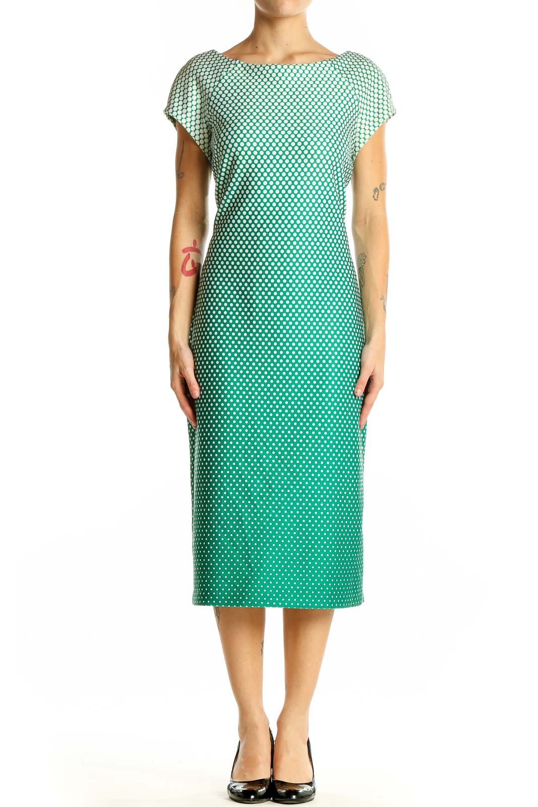 SAMI+DANI Green Ombre Polka Dot Midi Dress - Elegant & Versatile SilkRoll SAMI+DANI Green Ombre Polka Dot Midi Dress - Elegant & Versatile SilkRoll