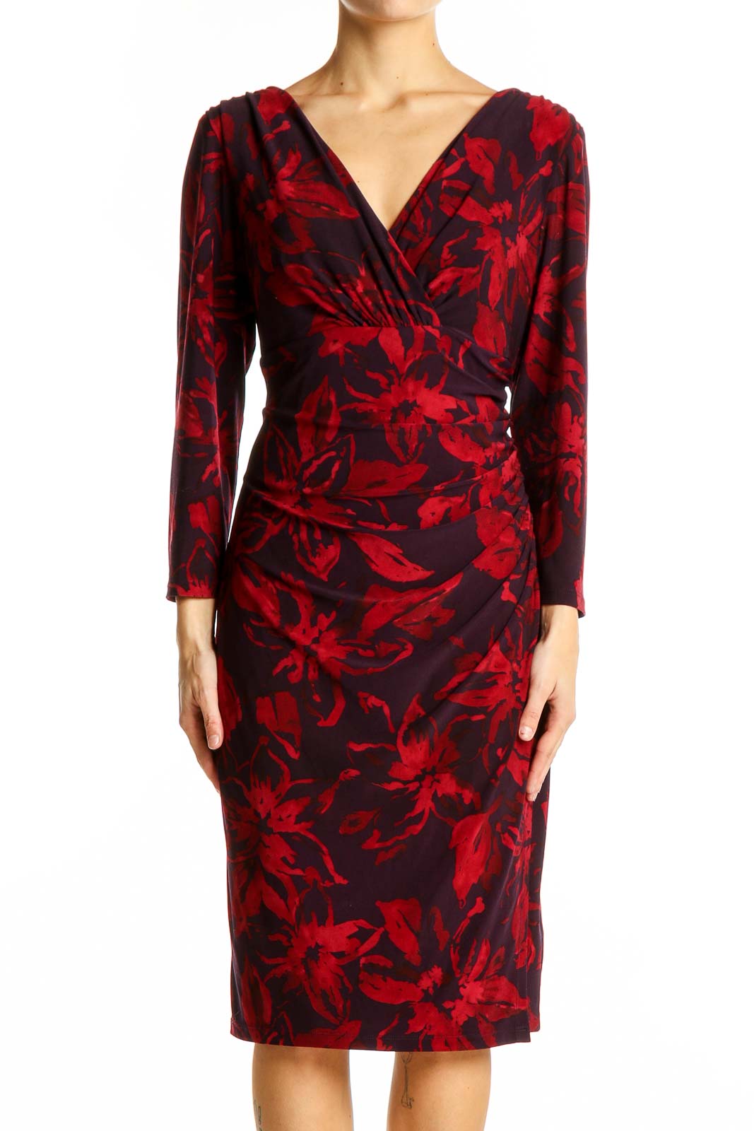 Lauren Ralph Lauren Red Floral Wrap Midi Dress - Elegant & Versatile SilkRoll Lauren Ralph Lauren Red Floral Wrap Midi Dress - Elegant & Versatile SilkRoll