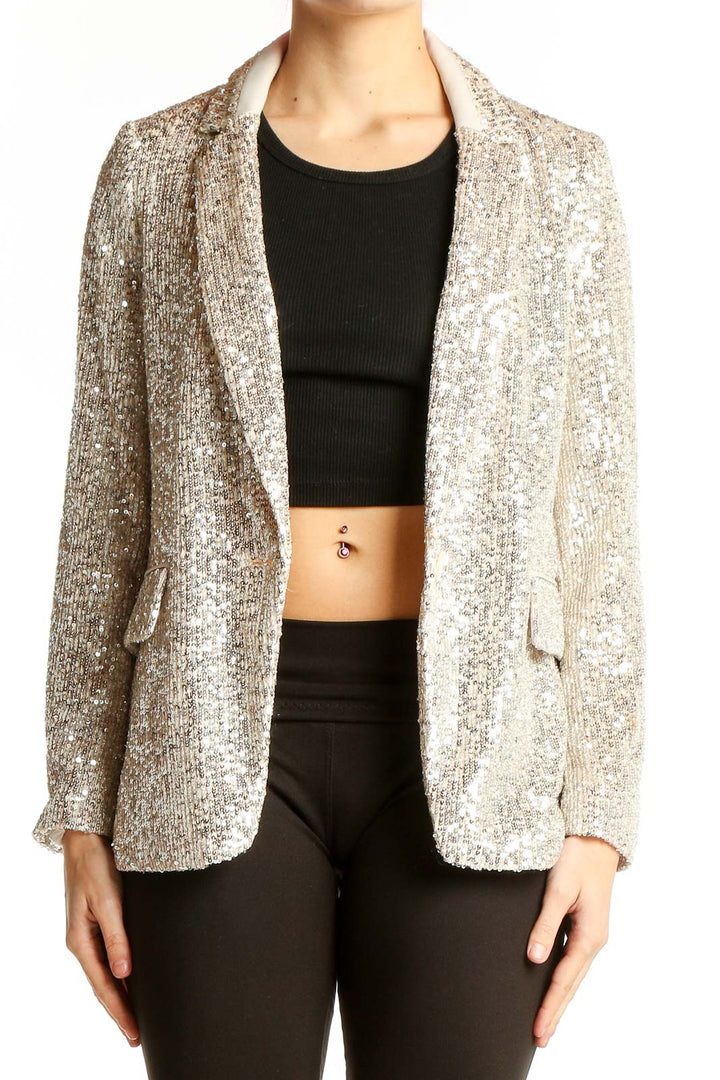 Front view of Banana Republic silver sequin blazer