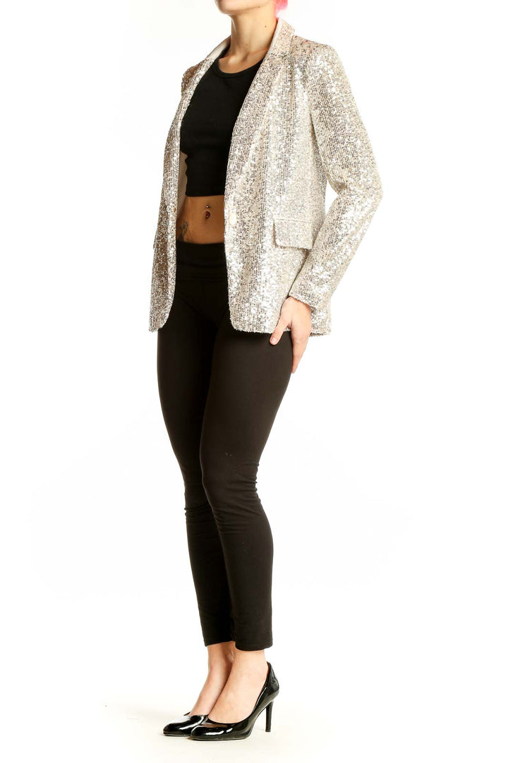 Front view of Banana Republic silver sequin blazer