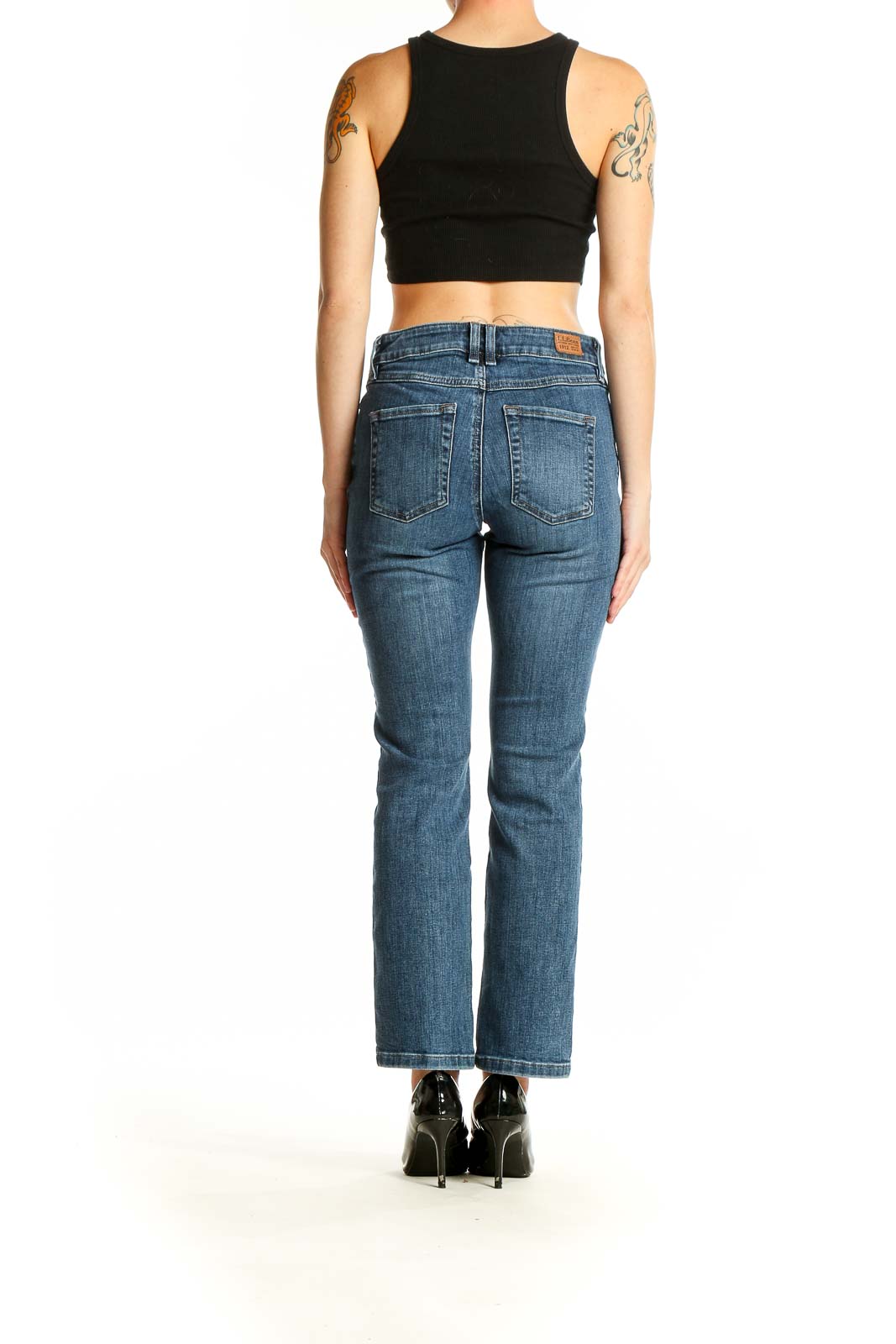 Back view of L.L.Bean straight leg jeans showing classic pocket design
