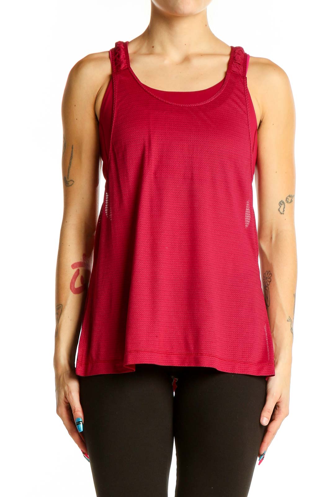 Front view of red Lululemon mesh tank top