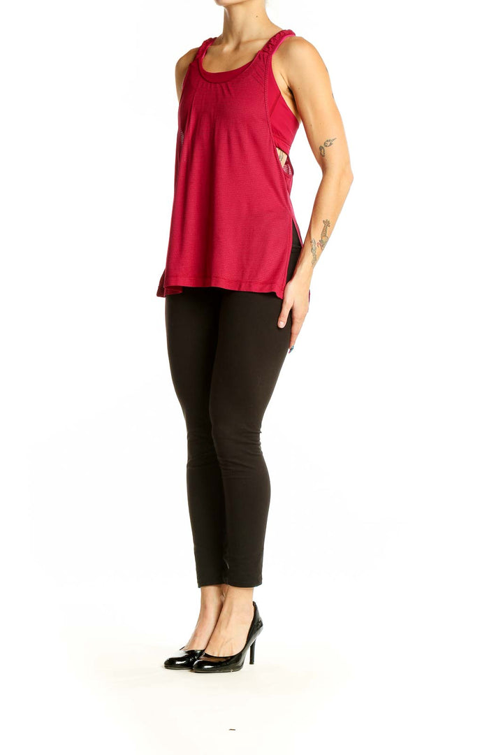 Front view of red Lululemon mesh tank top