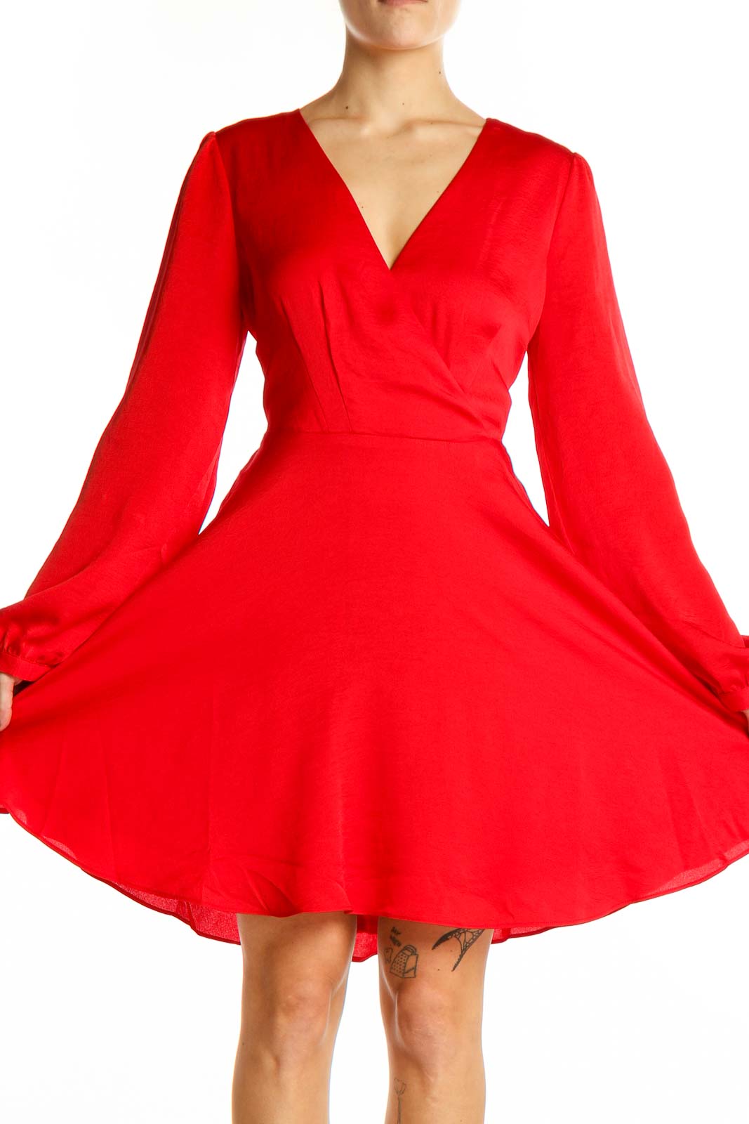 Red Express V-Neck Mini Dress with Flowy Sleeves - Size S SilkRoll Red Express V-Neck Mini Dress with Flowy Sleeves - Size S SilkRoll