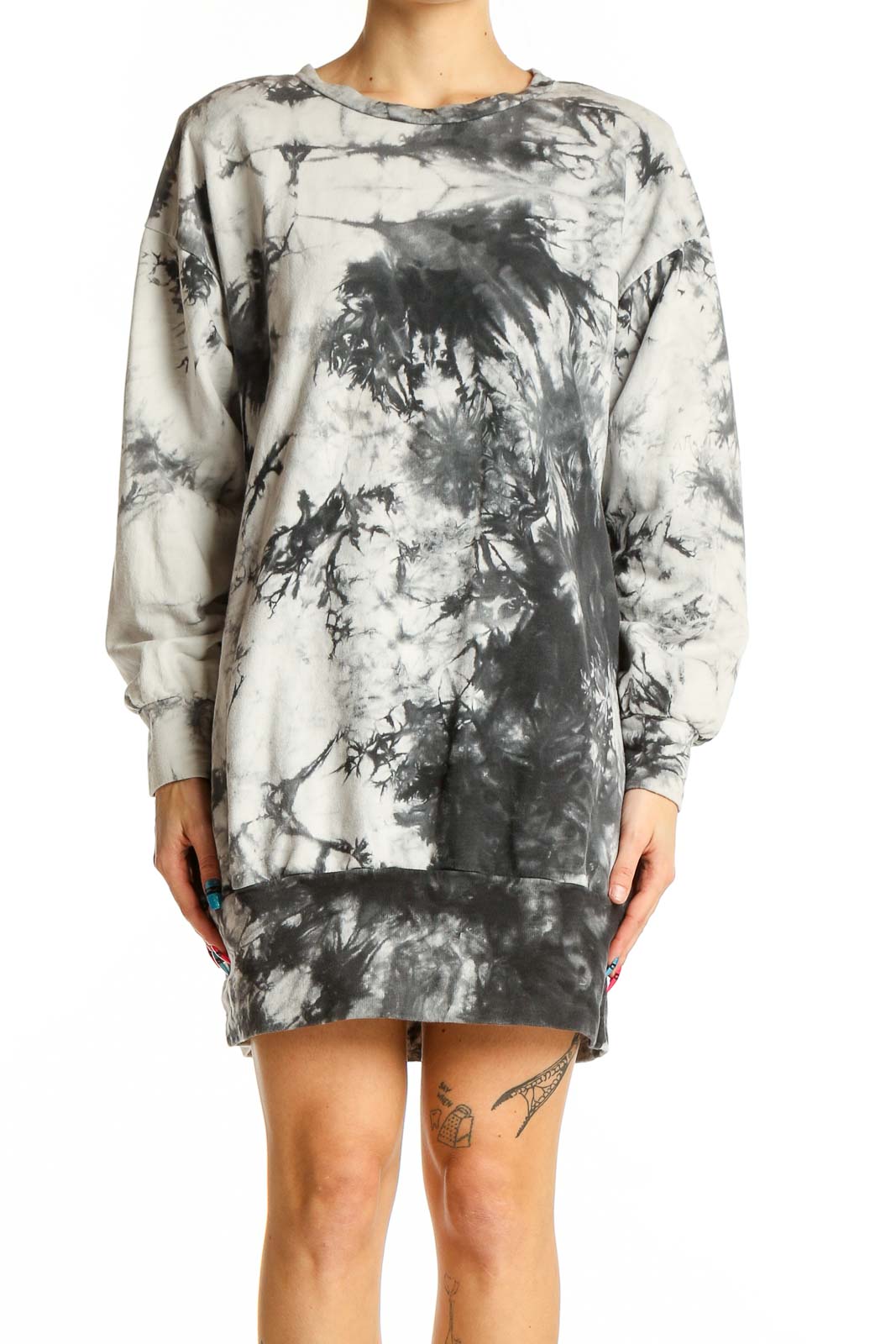 Aqua Gray Tie-Dye Sweatshirt Mini Dress - Casual Comfort SilkRoll Aqua Gray Tie-Dye Sweatshirt Mini Dress - Casual Comfort SilkRoll