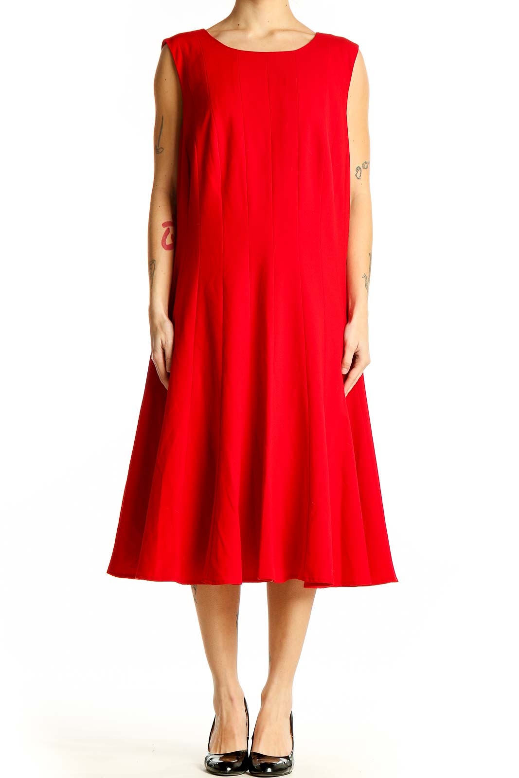 Red Sleeveless A-Line Midi Dress by Calvin Klein SilkRoll Red Sleeveless A-Line Midi Dress by Calvin Klein SilkRoll