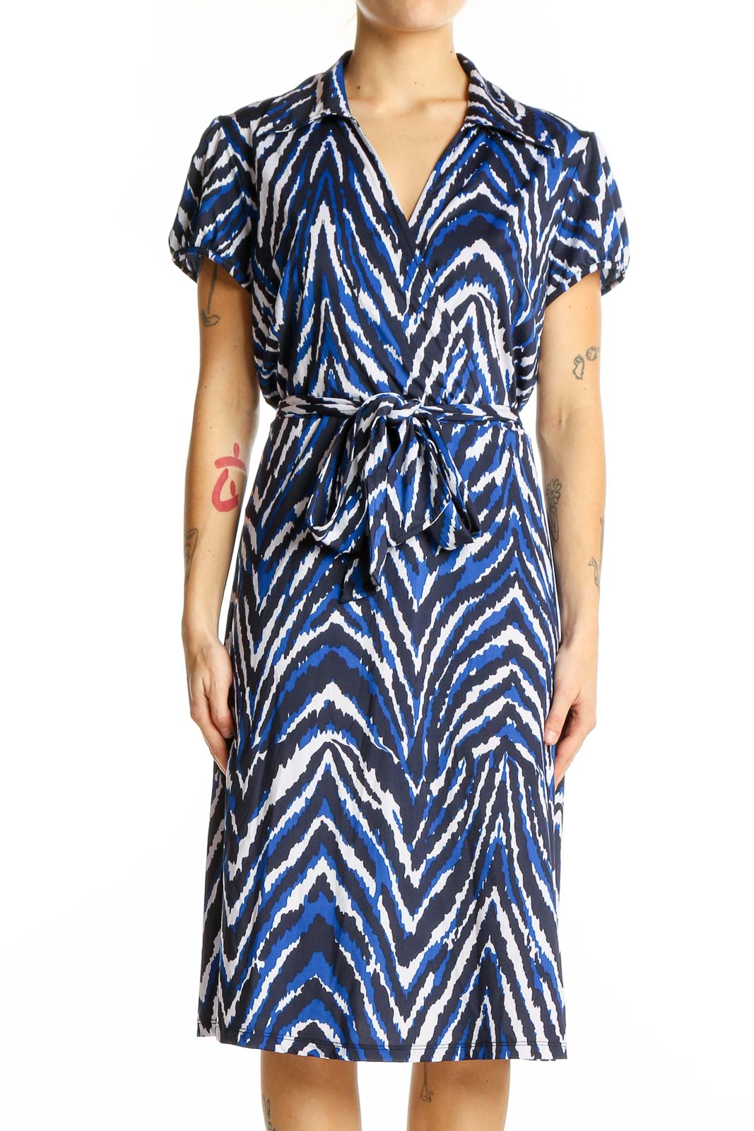 INC Blue Zebra Print Wrap Dress - Stylish & Comfortable SilkRoll INC Blue Zebra Print Wrap Dress - Stylish & Comfortable SilkRoll