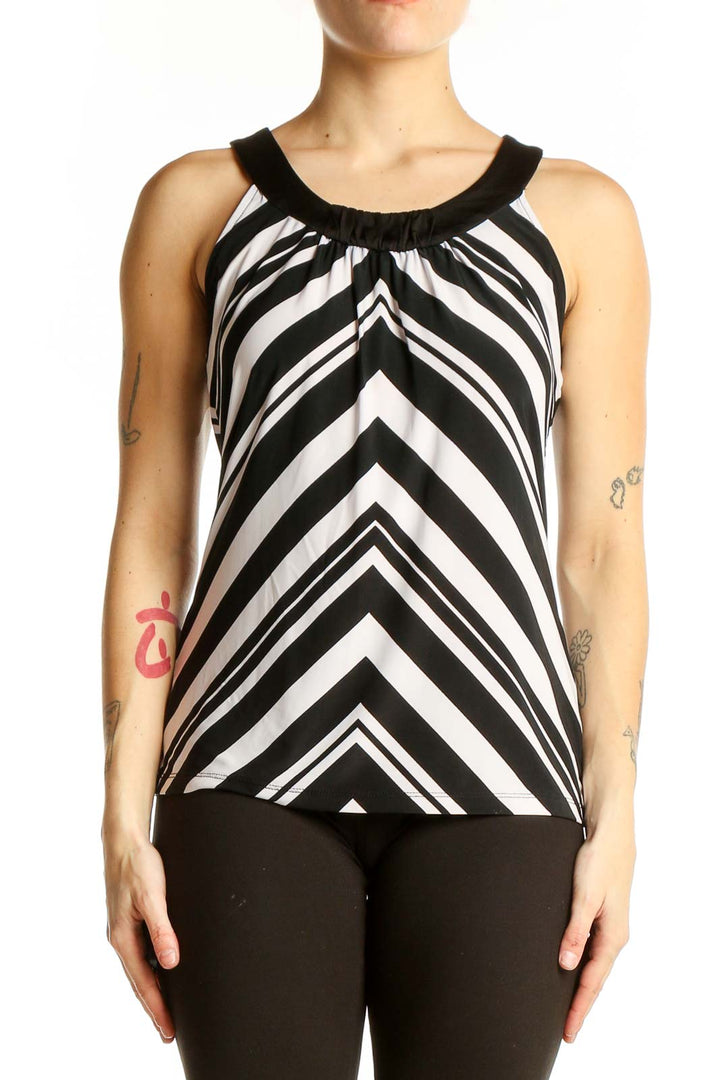 Front view of Black and White Chevron Sleeveless Top from White House Black Market