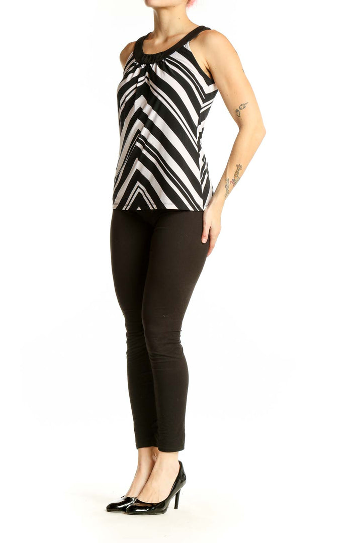 Front view of Black and White Chevron Sleeveless Top from White House Black Market