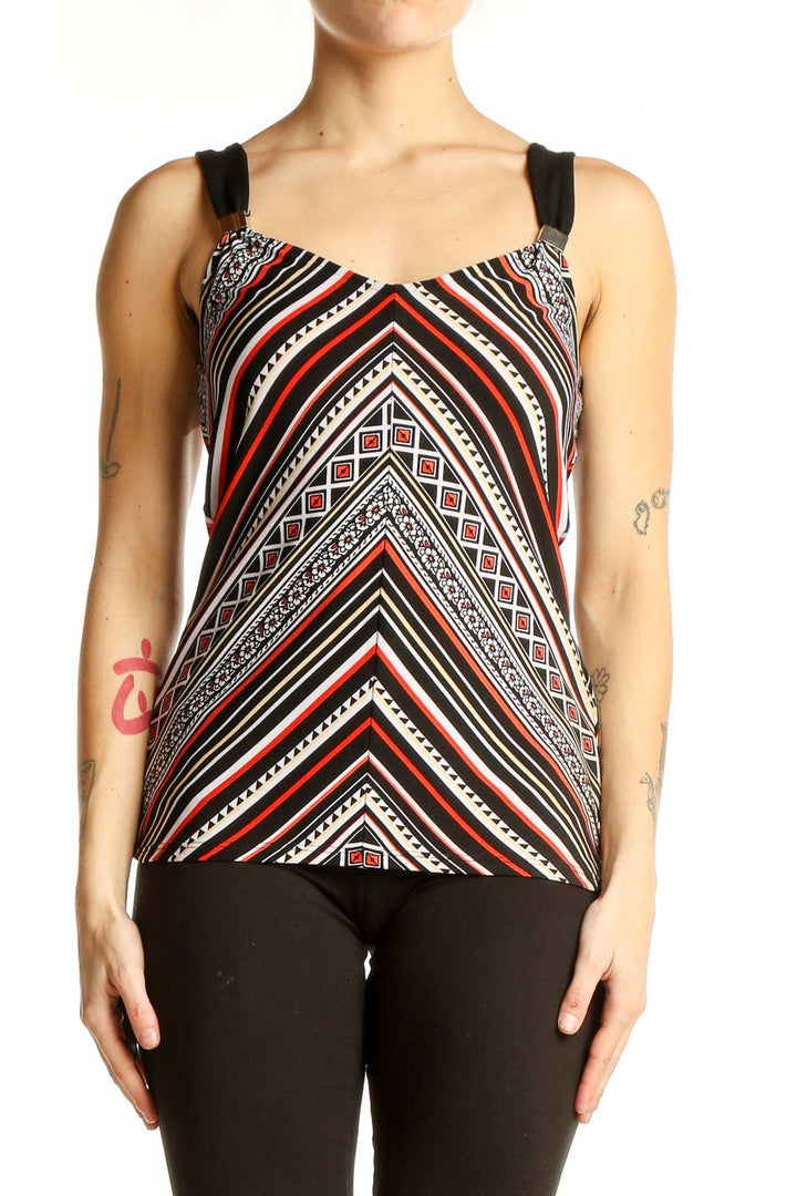 Front view of Black and Red Geometric Print Tank Top from White House Black Market
