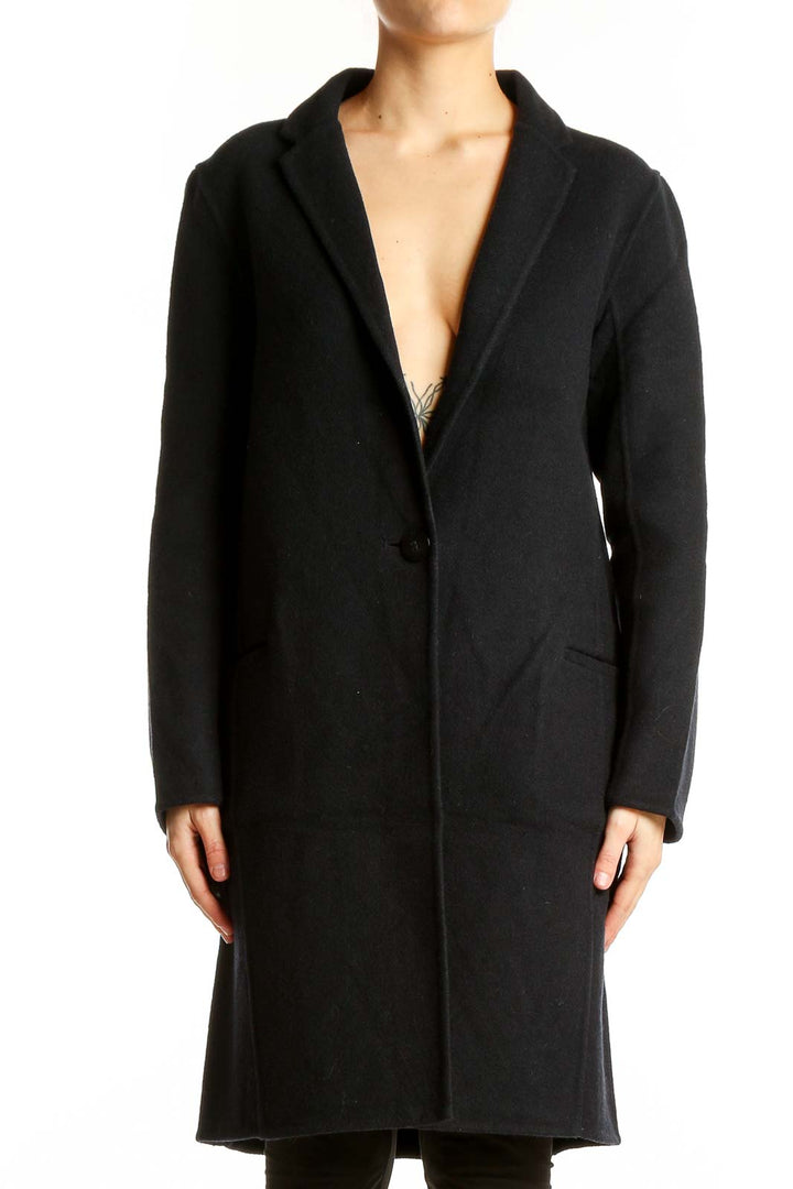 Front view of Comptoir des Cotonniers black wool blend long coat