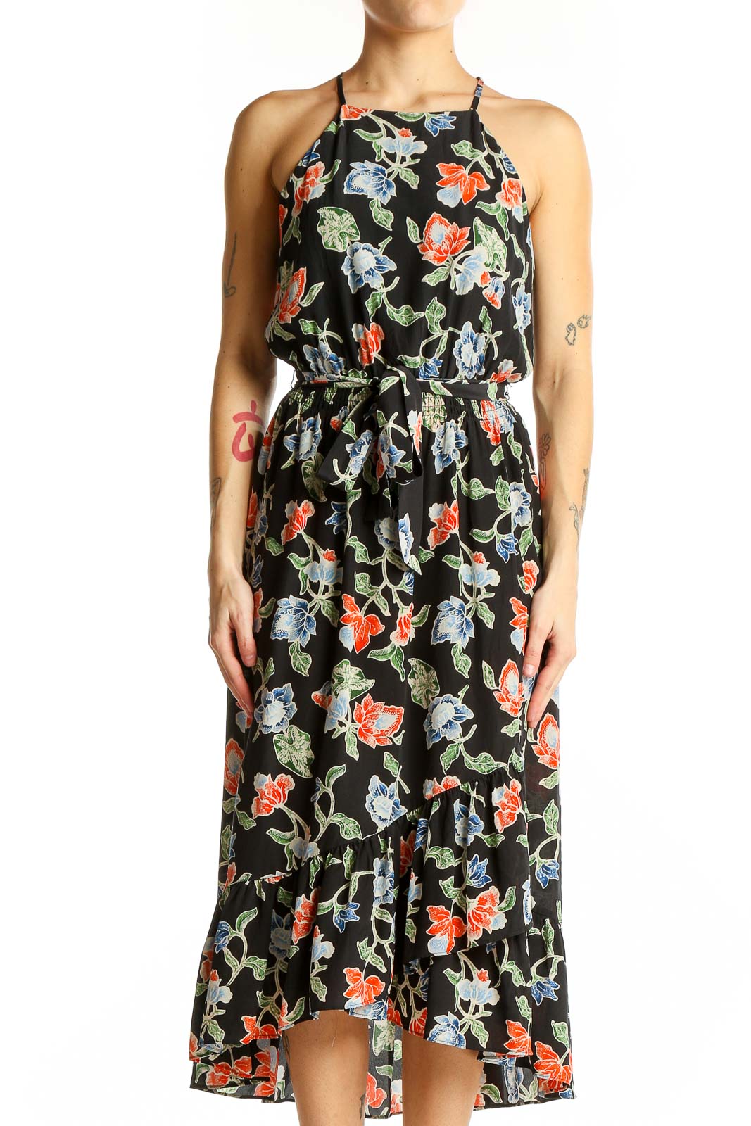 black floral silk dress Halter Midi Great for any cup Size:XL (30-31 sleeve length) Beaded Wedding Dress - nyla_collection_261669519463_position_48