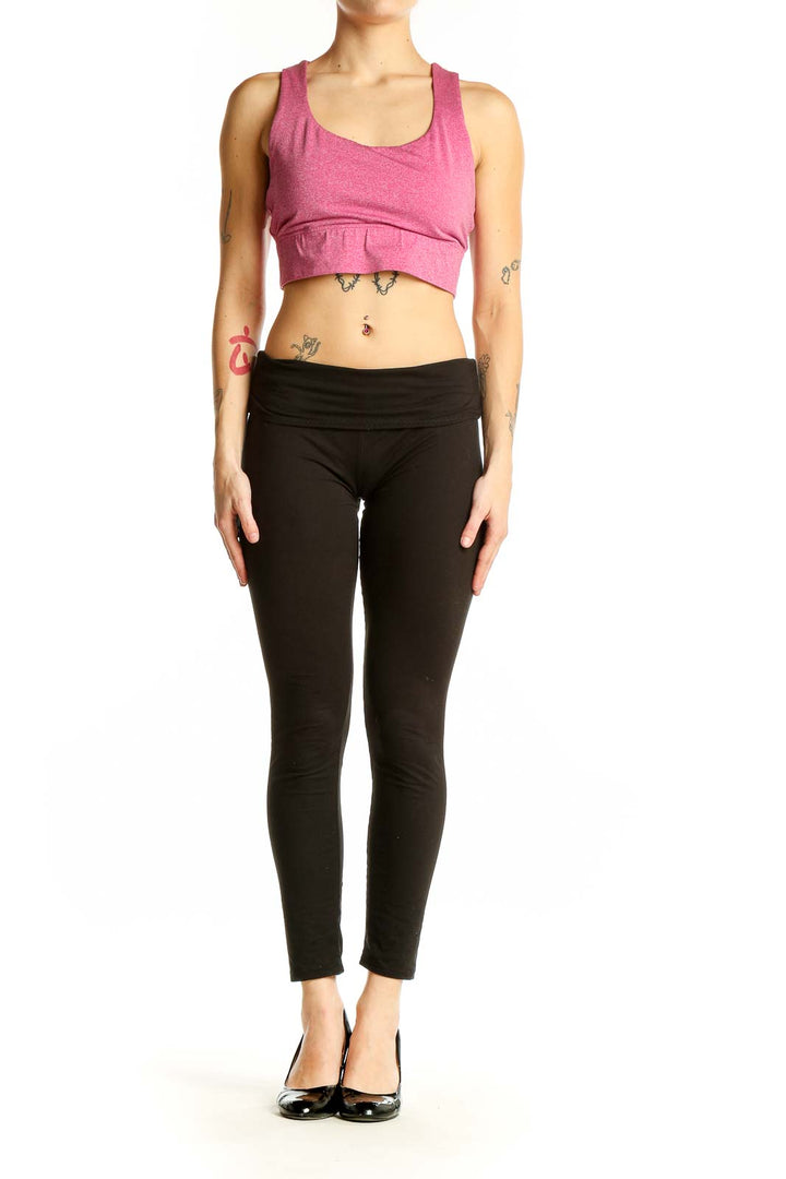 Front view of pink heathered GapFit racerback sports bra