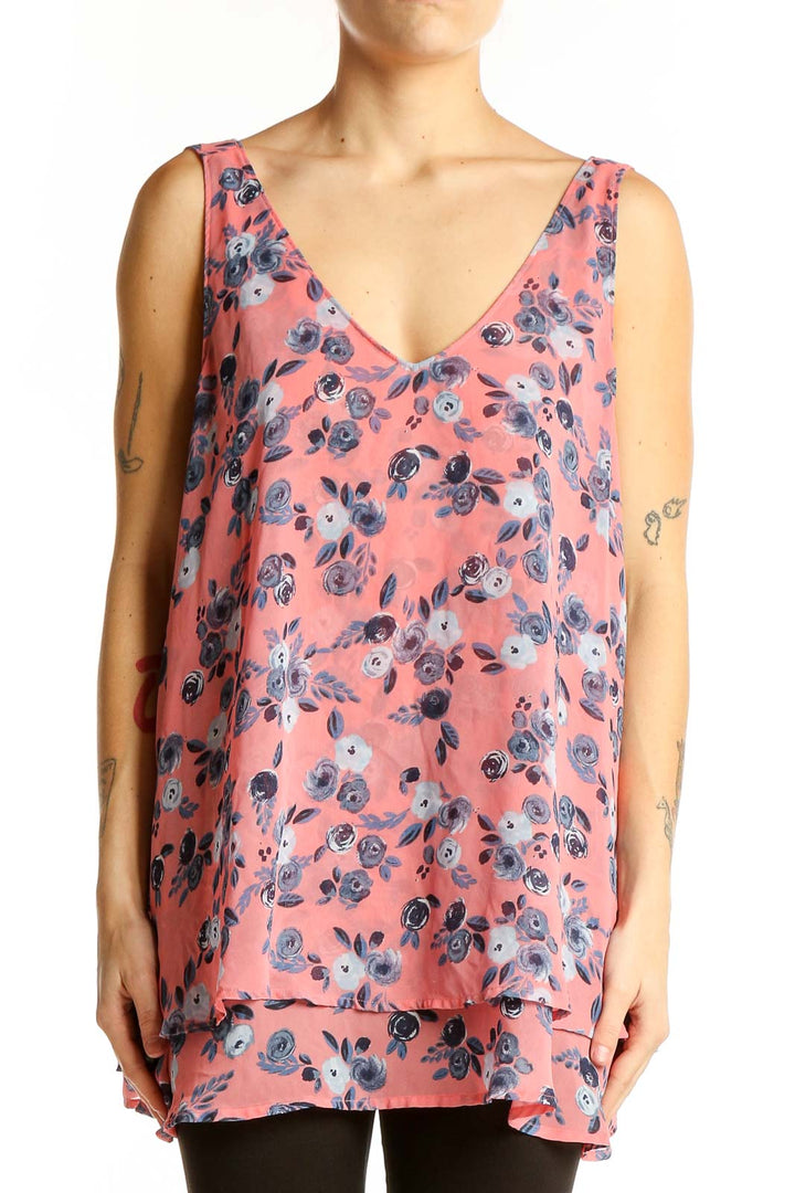 Front view of Lane Bryant pink floral layered tank top