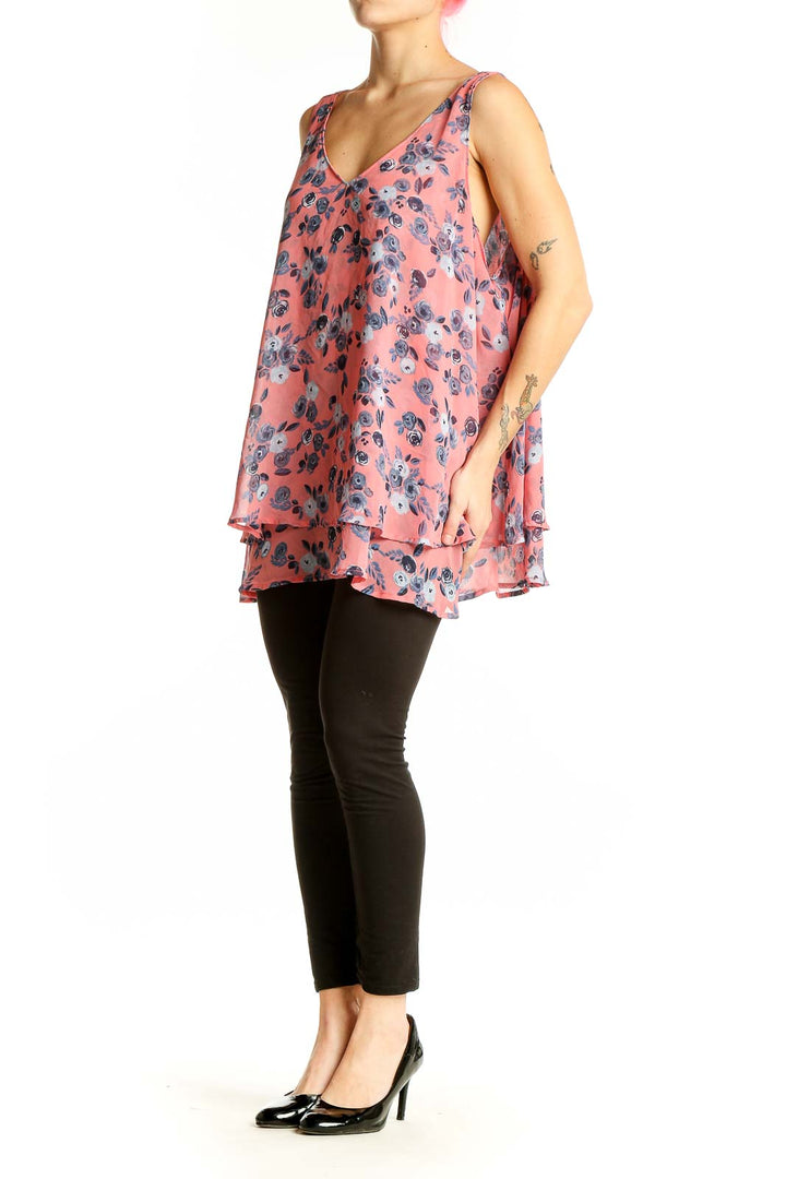 Front view of Lane Bryant pink floral layered tank top