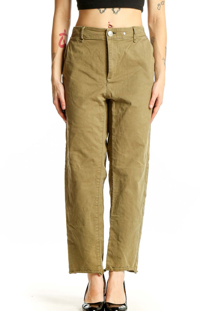 Front view of Rag & Bone olive high-waisted pants