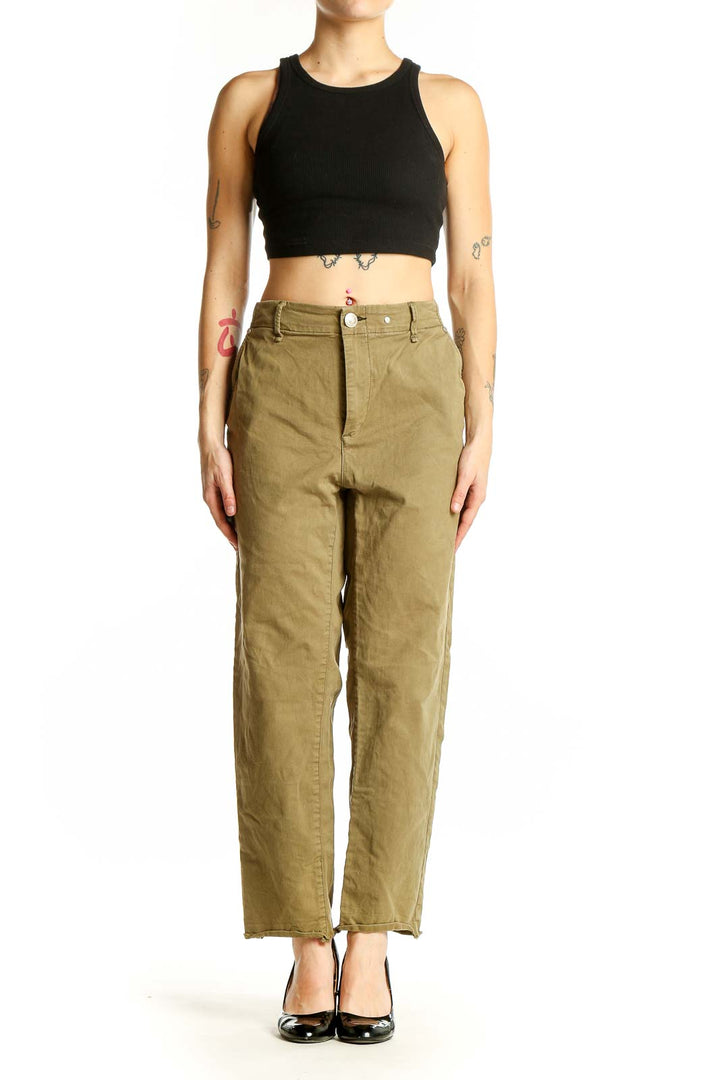 Front view of Rag & Bone olive high-waisted pants