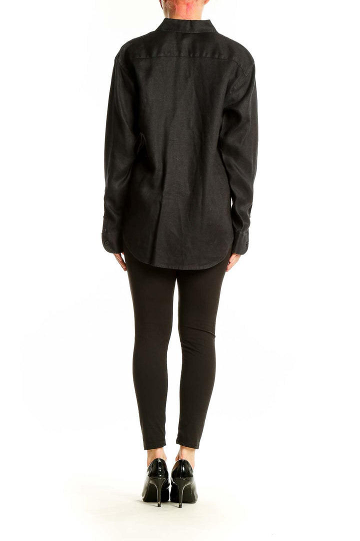 Back view of black linen button-down shirt by Lauren Ralph Lauren