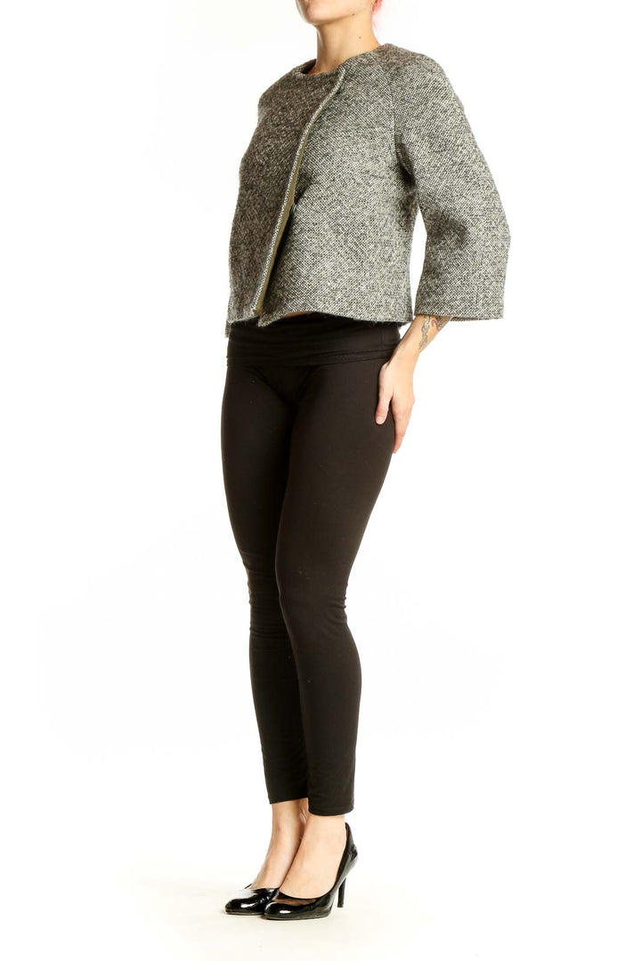 Front view of Banana Republic gray textured cropped jacket