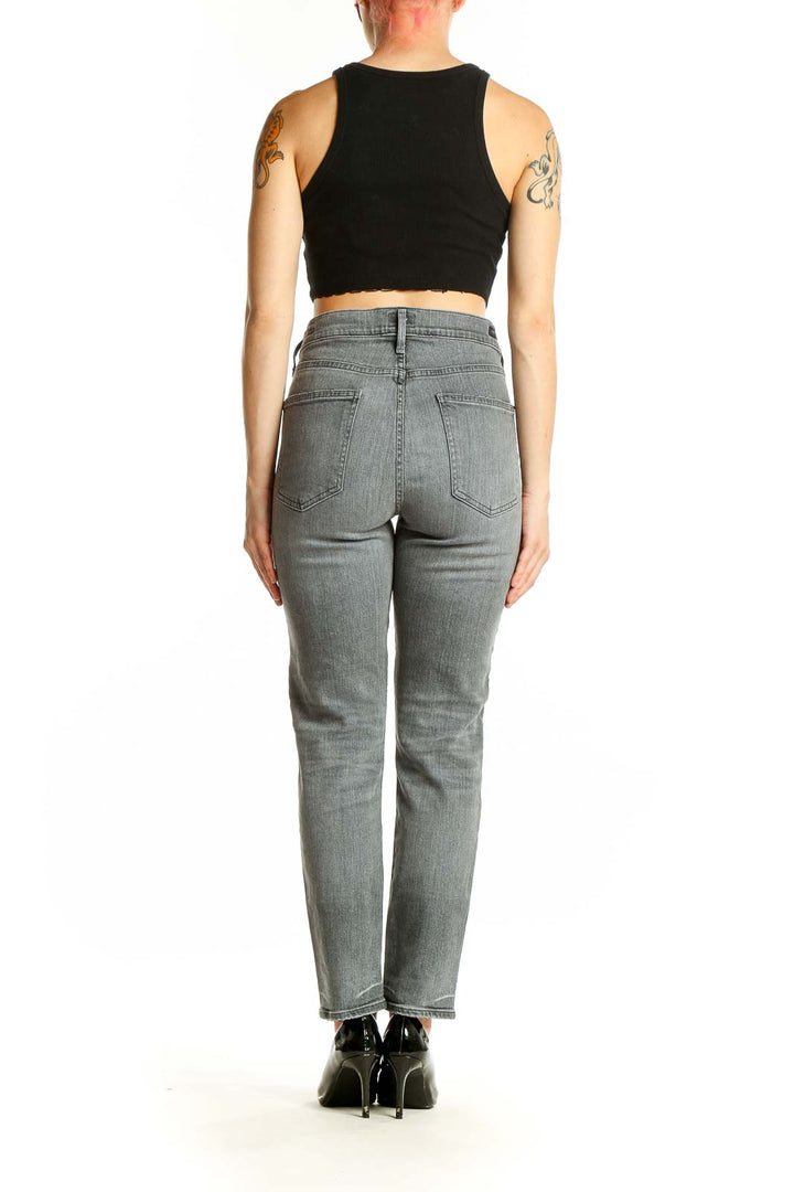Back view of Citizens of Humanity gray straight leg jeans on model