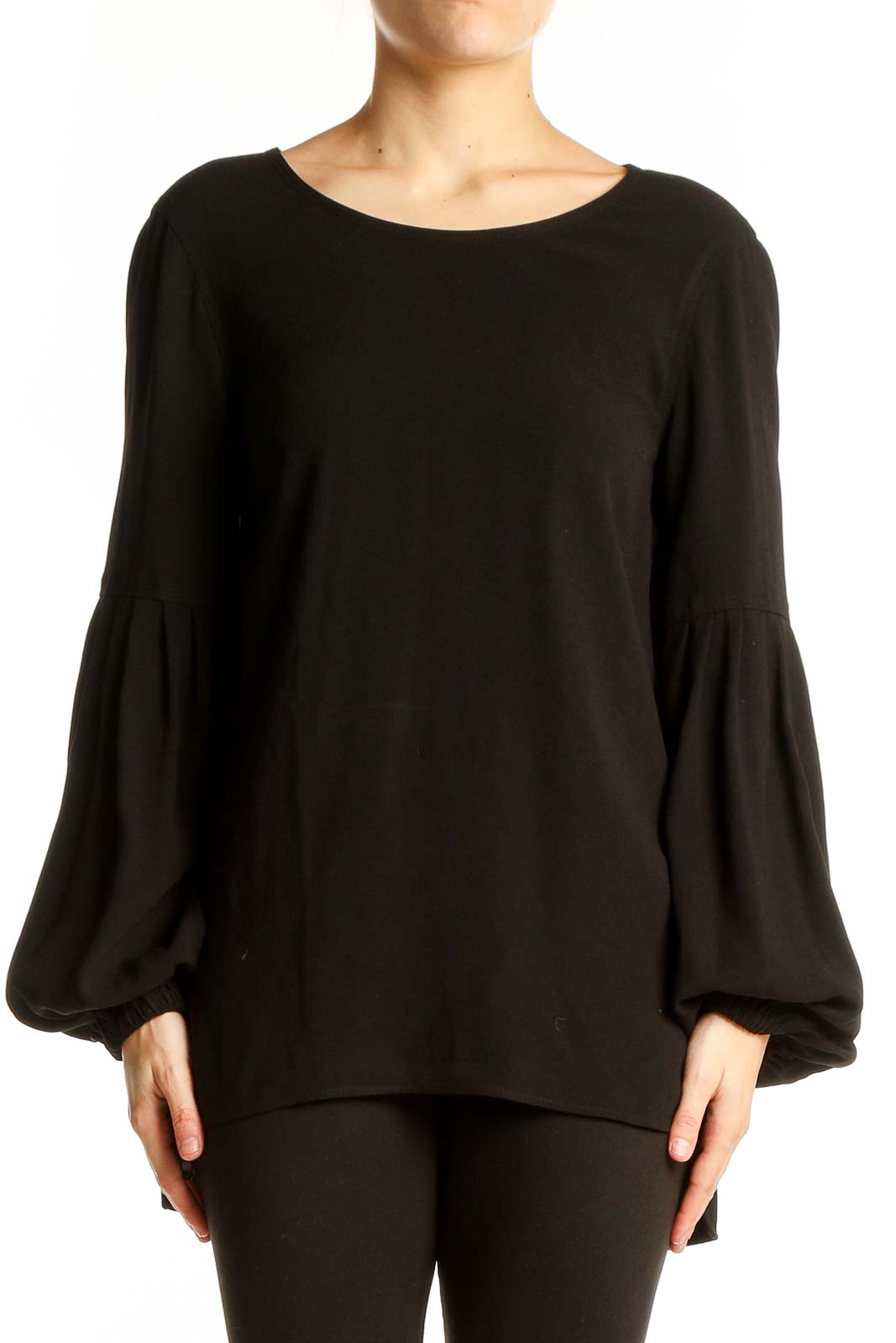 Front view of black Elizabeth and James top with balloon sleeves
