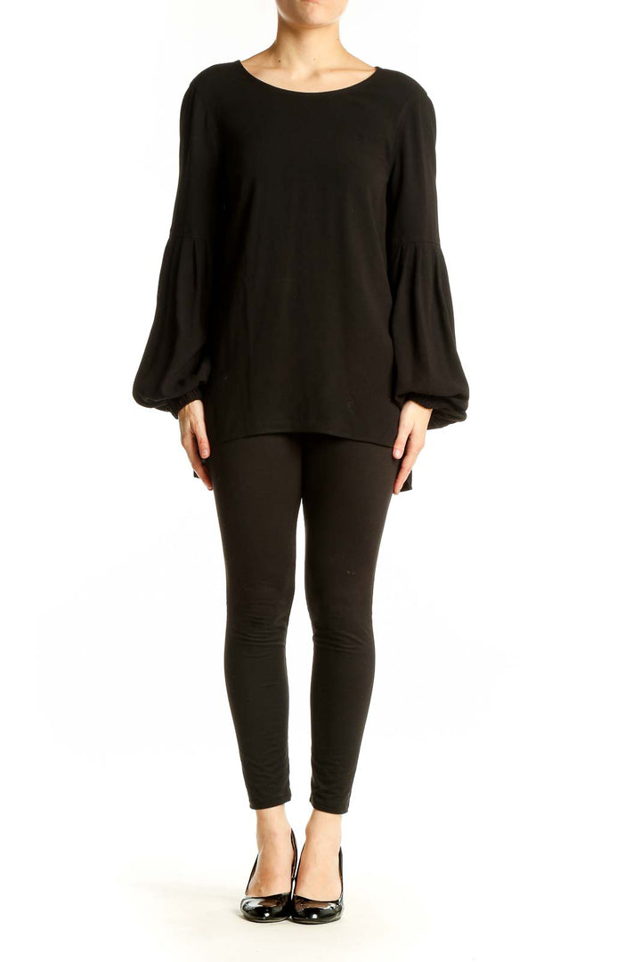 Front view of black Elizabeth and James top with balloon sleeves