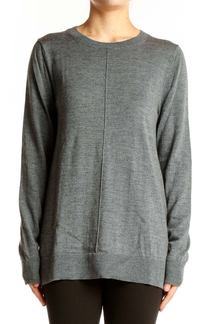 Front view of Banana Republic gray Merino wool crewneck sweater