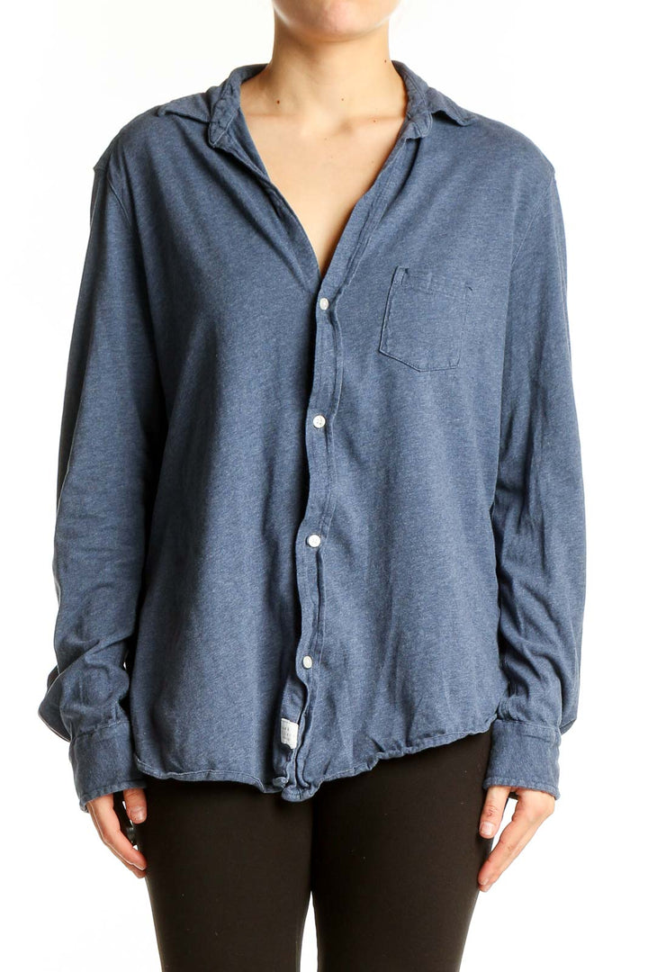 Front view of Frank & Eileen blue cotton button-down shirt