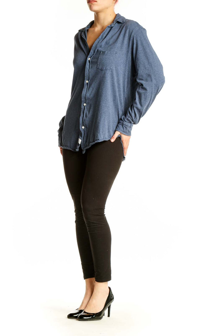 Front view of Frank & Eileen blue cotton button-down shirt