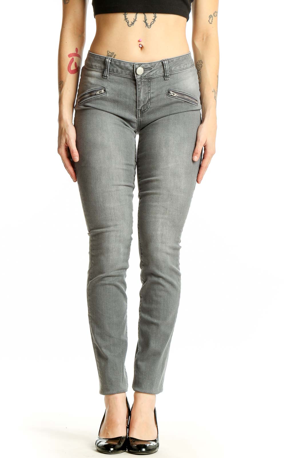 Cabi Gray Skinny Jeans with Zipper Details Stylish Comfort