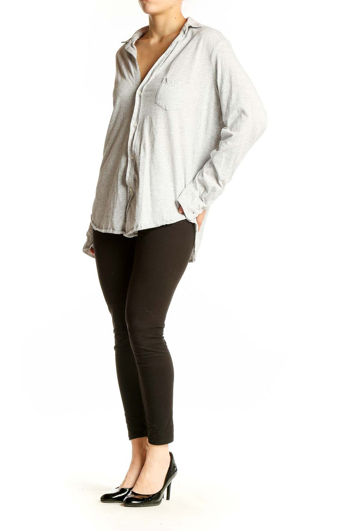 Front view of Frank & Eileen light gray cotton button-down shirt