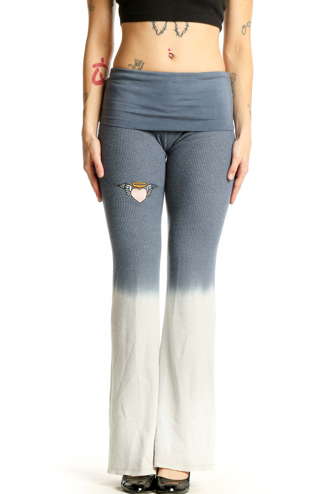 Front view of BOYSLIE gray ombre flared yoga pants with high waistband
