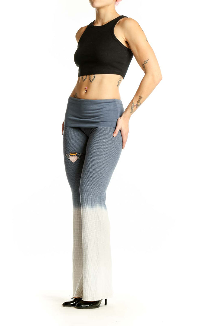 Front view of BOYSLIE gray ombre flared yoga pants with high waistband